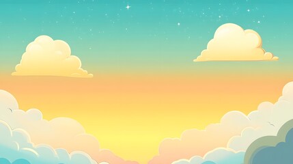 Vibrant Sunrise Sky with Soft Clouds and Gentle Hues in a Cartoon Style, Perfect for Backgrounds and Illustrations for Various Creative Projects