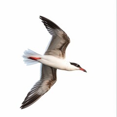 A bird is flying in the sky with its wings spread wide