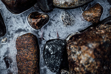 Frozen River Rocks in Shallow Water, natural texture wallpaper, background