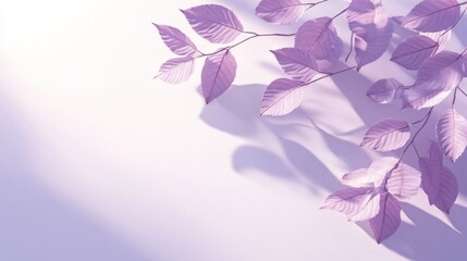 Pastel purple leaves and shadows on a white background.