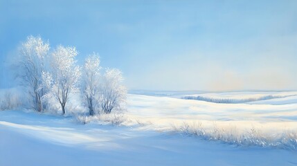 Obraz premium A tranquil snowy landscape with a shimmering blue background and gentle light