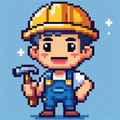 Obraz premium portrait of a construction worker, pixel art