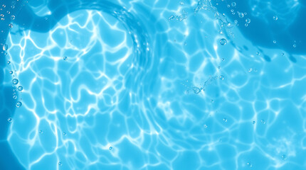 Obraz premium transparent Blue Water with Ripples, Splashes, Bubbles, and Sunlit Waves – Abstract Summer Banner Background, water texture, abstract background, copy space