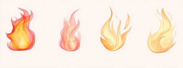 A collection of stylized flame illustrations in various colors and shapes.