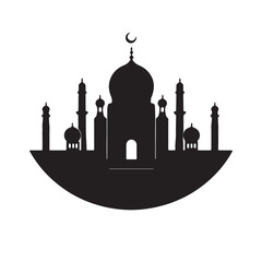 An intense jet black logo featuring mosque silhouettes in geometric shapes clean lines balance symmetry and visual clarity using pure black and deep shadows.eps