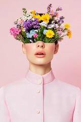 Floral Headpiece Art on Pink Background