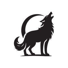 wolf howling vector silhouette line art logo design