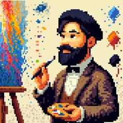 Fototapeta premium portrait painter, pixel art