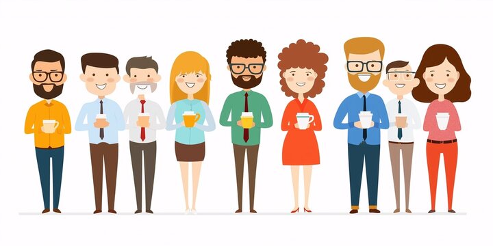 Diverse Group of Happy Professionals Enjoying Coffee Break in a Corporate Environment Promoting Teamwork and Collaboration Among Employees