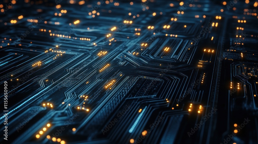 Poster abstract glowing circuit board texture.