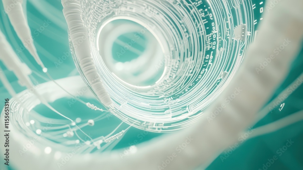 Aufkleber abstract swirling white 3d spiral structure on teal background.