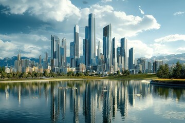 Fototapeta premium Beautiful landscape and cityscape building, city skyline, cityscape