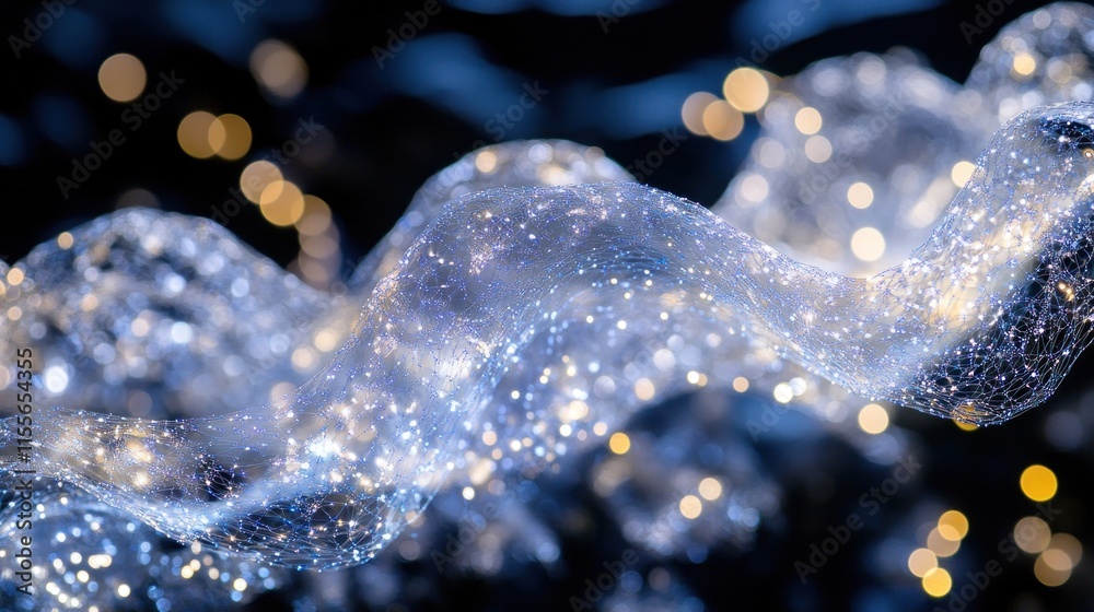 Poster Abstract blue glowing wave with bokeh lights.