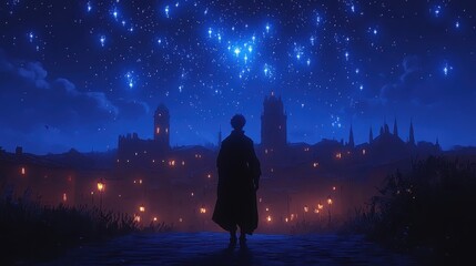 Obraz premium Magical Moment of a Mystical Figure Staring at a Starry Sky