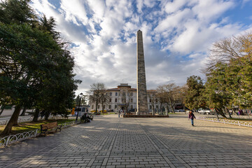 Obelisk of Theodosius and Blue Mosque from Istanbul, Turkey. High quality photo