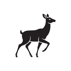 Stylized black deer silhouette in mid-stride on white background minimalist wildlife design