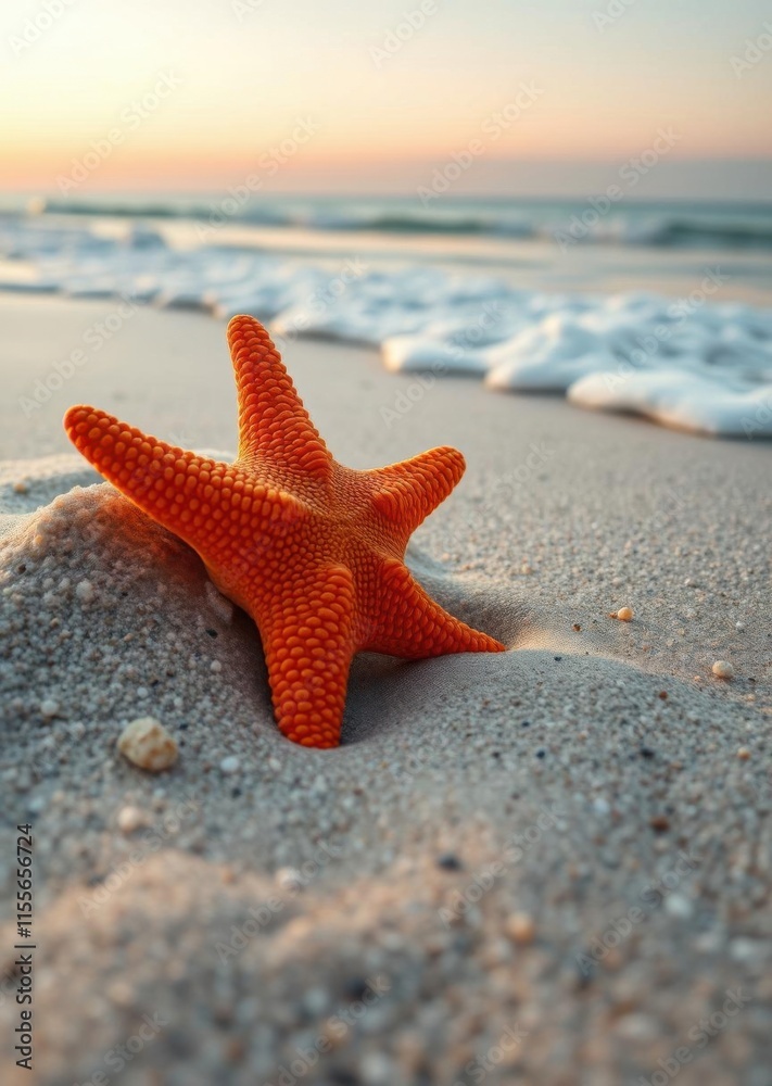 Wall mural Beach Wallpaper of Big big orange starfish on the seashore summer concept beach wallpaper Ultra realistic Photorealistic 