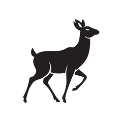 Stylized black deer silhouette in mid-stride on white background minimalist wildlife design
