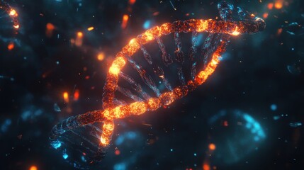 Fiery DNA Double Helix: A Visualization of Genetic Code Amidst Energetic Particles