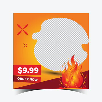 a hamburger with discount food social media and web banner design template.