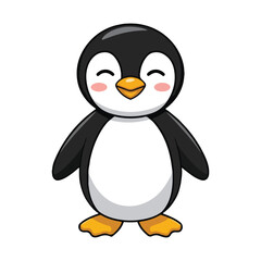 Cute Cartoon Penguin with Black Body White Patches Yellow Feet and Beak Happy Expression Design