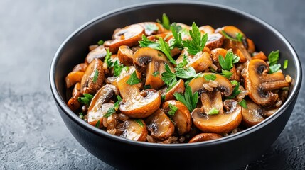Healthy Eating Sauteed Mushrooms and Wild Rice Bowl for Low-Calorie Weight Loss