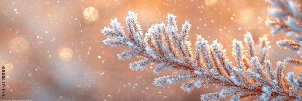 Aufkleber Frosty winter branch with bokeh background. (1)