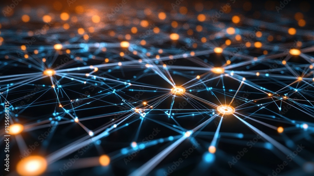 Aufkleber Abstract network connection with glowing nodes and lines. (3)