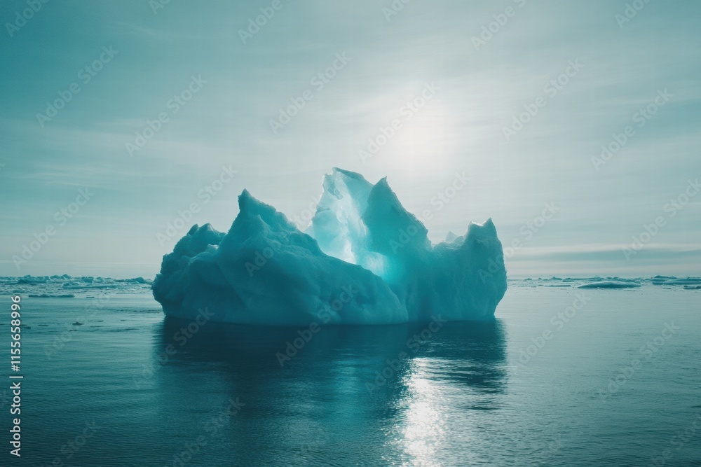 Aufkleber melting iceberg floating serenely in expansive blue ocean under softly glowing daylight. generative 