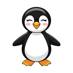 Cute Cartoon Penguin with Black Body White Patches Yellow Feet and Beak Happy Expression Design