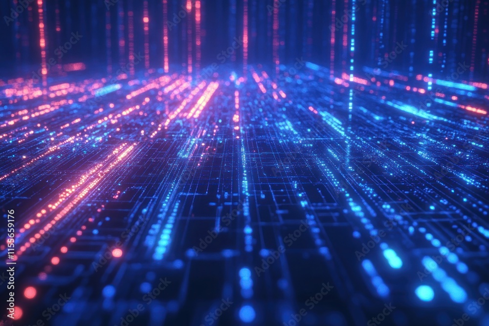 Leinwandbilder abstract digital data stream, glowing lines and particles forming a futuristic circuit board.