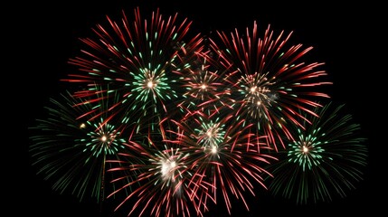 Fototapeta premium Exquisite High-Resolution Fireworks Display with Rich Red and Green Hues, Professional Color Grading, and Sharp Focus
