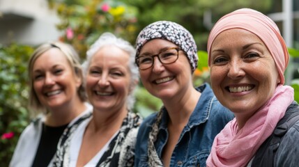 Obraz premium Smiling caucasian women of various ages wearing headscarves outdoors