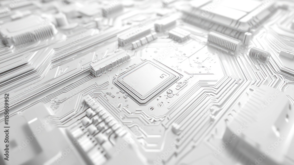 Poster Close-up of a white circuit board with a central processor.