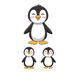 Cute Cartoon Penguin with Black Body White Patches Yellow Feet and Beak Happy Expression Design