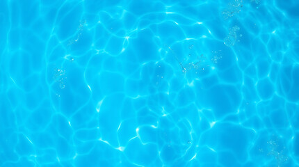 Obraz premium transparent Blue Water with Ripples, Splashes, Bubbles, and Sunlit Waves – Abstract Summer Banner Background, water texture, abstract background, copy space