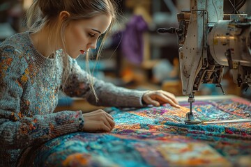 Seamstress makes product from fabric seamstress is responsible for the quality of sewing of product