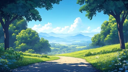 Serene Country Path Through Lush Summer Landscape