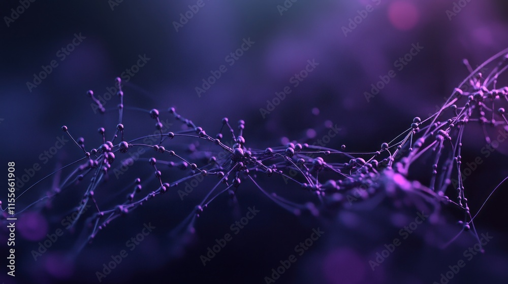 Poster abstract purple network connection, nodes and lines.