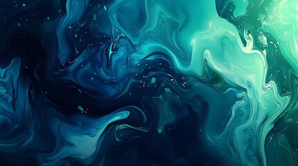 Creative fluid-inspired watercolor tones in blue and green for an abstract background