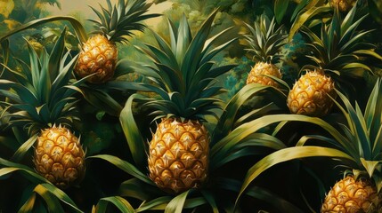 Fototapeta premium A painting of a field of pineapples