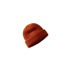Orange knitted wool winter beanie with ribbed texture and a folded brim. Trendy color Ideal for keeping warm in cold weather Isolated on transparent and white background.