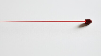 Red laser beam emitting from a small device on white background.