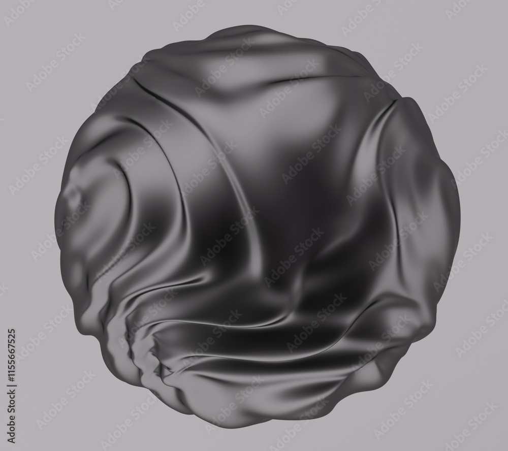 Poster Black glossy sphere with ripples and distortions on the surface. Abstract 3D illustration of futuristic glitchy blob.