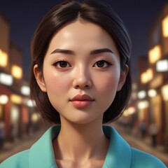 3D Cartoon korean woman