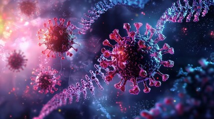 Fototapeta premium A scientific illustration of virus mutation, with different stages highlighted