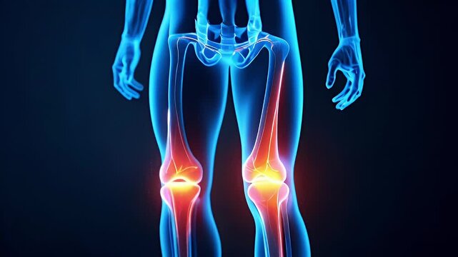 Illustration of human legs highlighting knee joints with pain indicators.