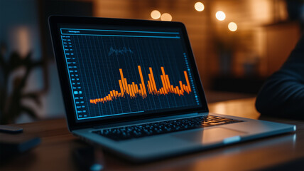 下落傾向を示すグラフが表示されたノートパソコン