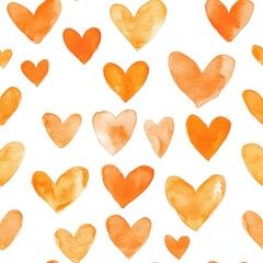Obraz premium Charming Watercolor Hearts on White Background in Orange Shades Perfect for Romantic Designs and Bright Illustrations
