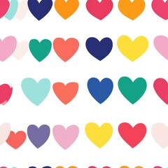 Colorful Hearts in a Grid Pattern on White Background for Creative Projects and Design Use